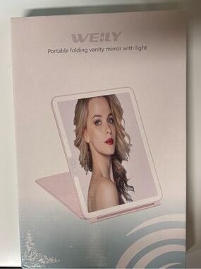 Pink Portable Folding Vanity Mirror with Light